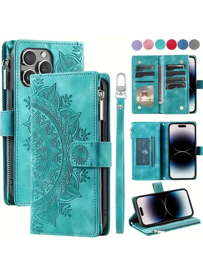 Sky Blue Leather Phone Case For iPhone 17 With Zipper Wallet And Card Holder - Image 1